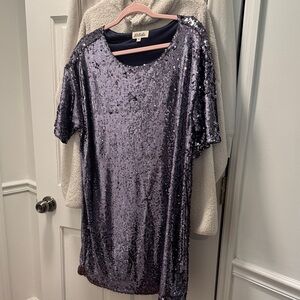 Listicle Purple Sequin Short Sleeve Top